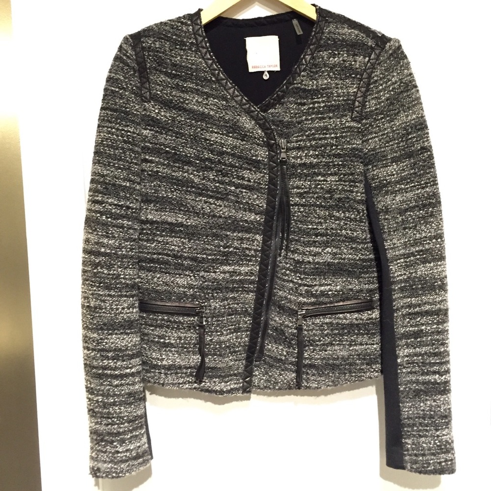 Rebecca Taylor Leather Trimmed Boucle Jacket - Picture 5 of 8